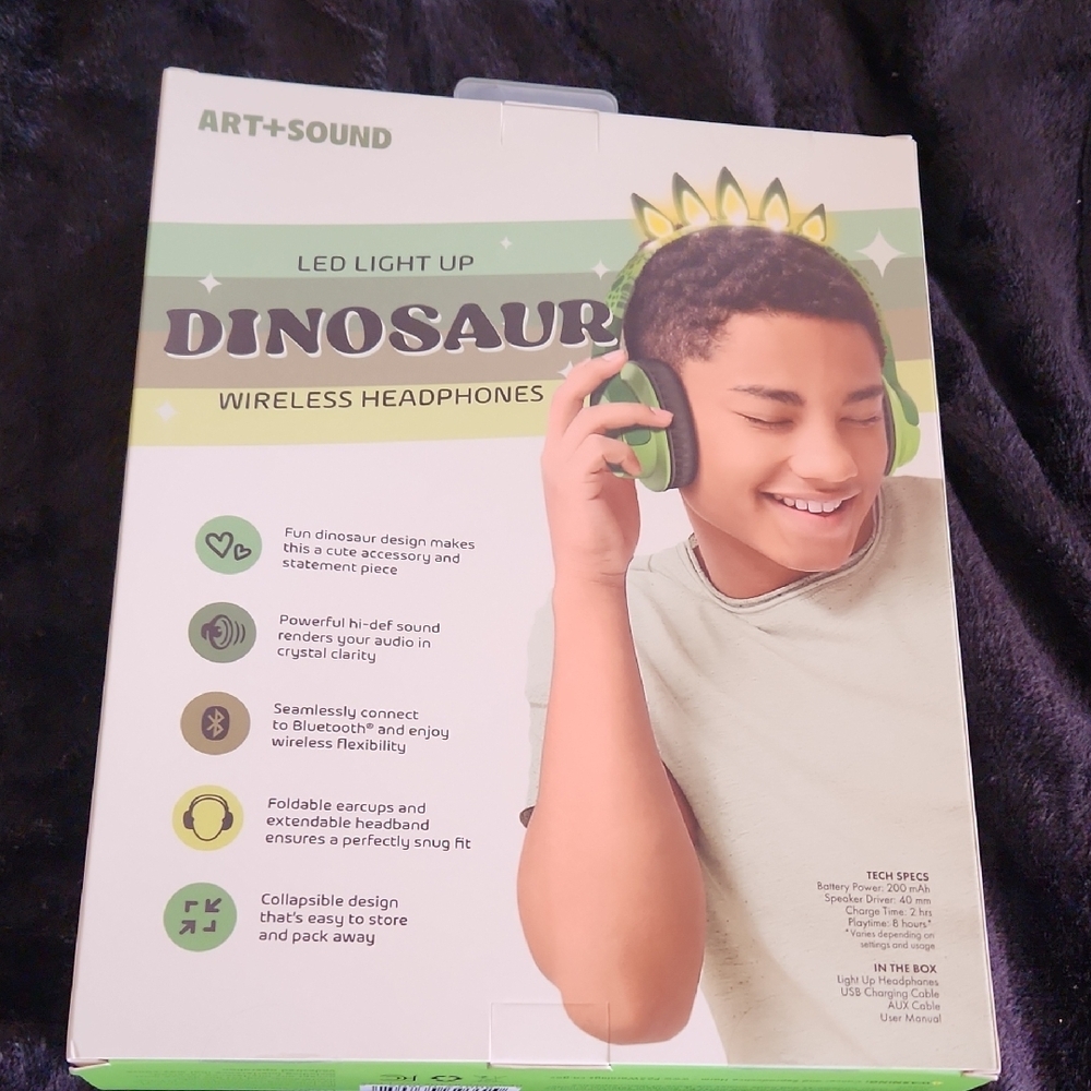 NIB..Green Dinosaur Wireless Headphones - Picture 7 of 7
